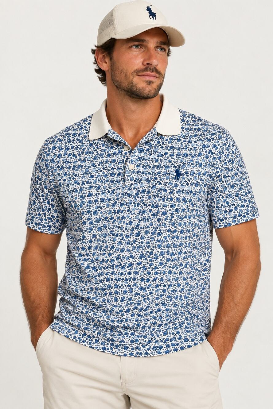 Polo Ralph Lauren Men’s XL Classic Fit Blue White Floral Print Polo Shirt